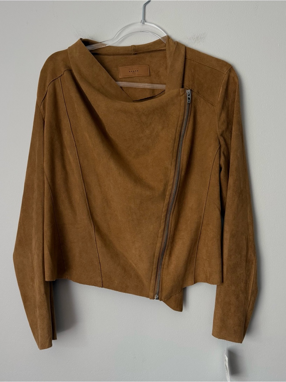 Blank NYC Suede Asymmetrical Zip Jacket - Cognac Brown